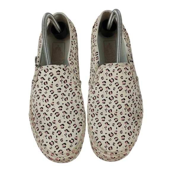 Vans Cream Pink Leopard Print Slip-On Sneakers Women's 9 - Picture 1 of 9